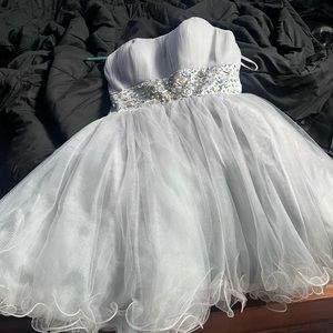grey short strapless party dress